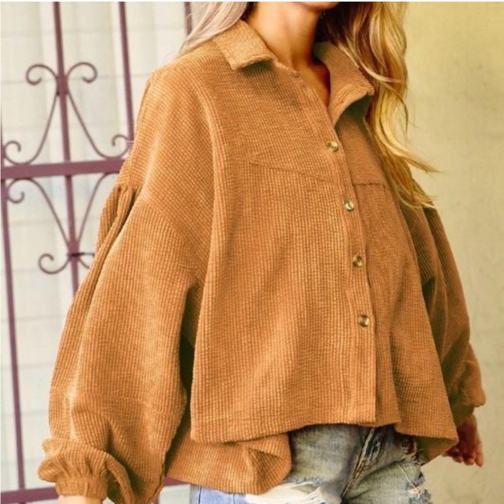 NWT Ces Femme Corduroy Shacket in Camel/Medium sz M